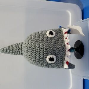 Handmade Crochet Grey Shark Hat with White Teeth Size Toddler/Child NWOT